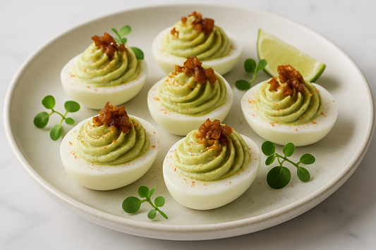 Deviled Eggs D’Esplette & Whisky Bread Pudding